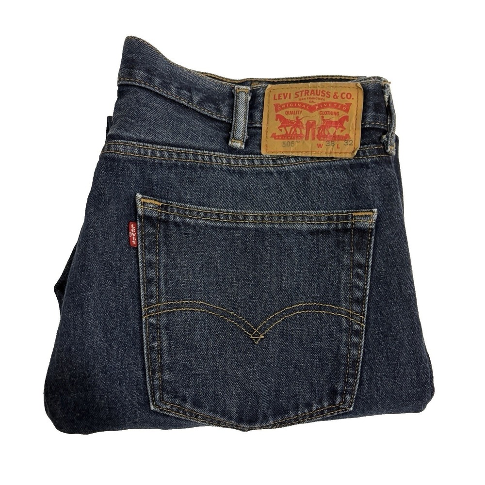 Levi's 505 Regular Fit Straight Leg Blue Jeans Men 38W x 30L Denim Mid Rise